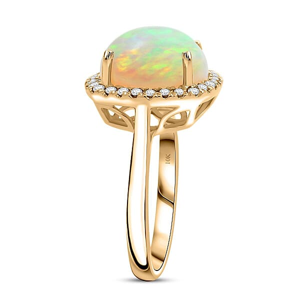 Shop Lc Luxoro AAA Ethiopian Welo Opal And G-H I2 Diamond 4.85 Ctw Ring In 10K Yellow Gold 4 Grams