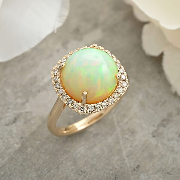 Shop Lc Luxoro AAA Ethiopian Welo Opal And G-H I2 Diamond 4.85 Ctw Ring In 10K Yellow Gold 4 Grams