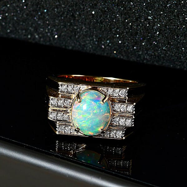 Shop Lc Luxoro AAA Ethiopian Welo Opal And G-H I2 Diamond 2.25 Ctw Ring In 14K Yellow Gold 14.60 Grams