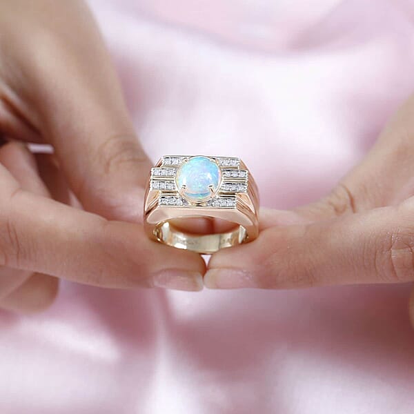 Shop Lc Luxoro AAA Ethiopian Welo Opal And G-H I2 Diamond 2.25 Ctw Ring In 14K Yellow Gold 14.60 Grams