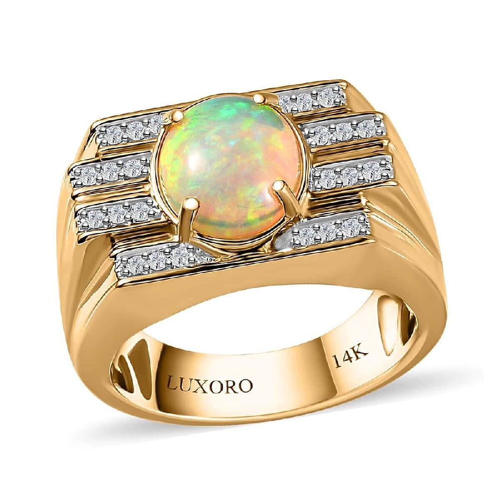 shop lc Luxoro AAA Ethiopian Welo Opal and G-H I2 Diamond 2.25 ctw Ring in 14K Yellow Gold 14.60 Grams