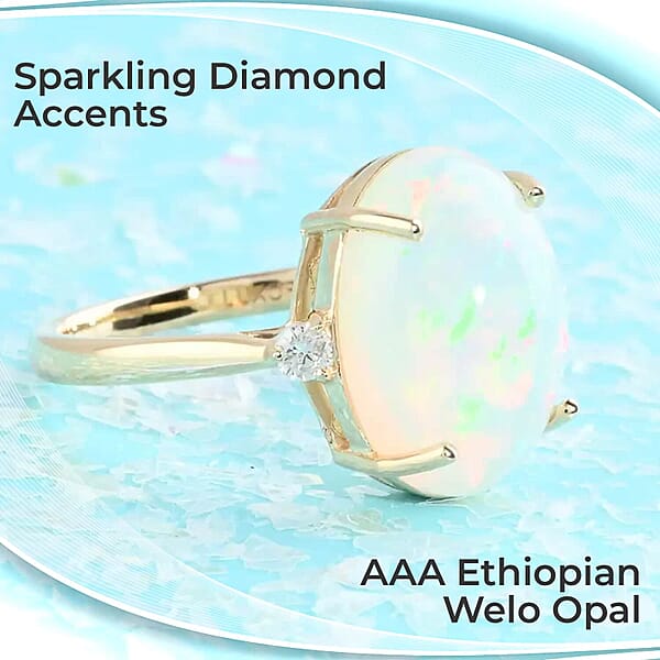 Shop Lc Luxoro AAA Ethiopian Welo Opal Ring Certified & Appraised Opal Ring Diamond Accent Ring 14K Yellow Gold Ring Opal Three Stone Ring Wedding Rings 3.60 Ctw