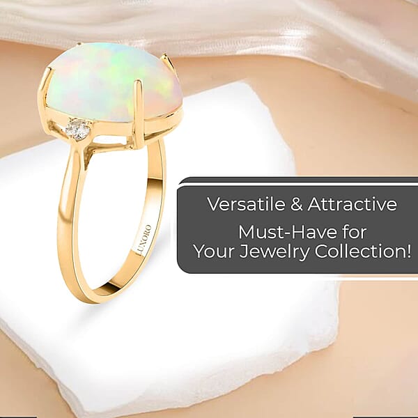 Shop Lc Luxoro AAA Ethiopian Welo Opal Ring Certified & Appraised Opal Ring Diamond Accent Ring 14K Yellow Gold Ring Opal Three Stone Ring Wedding Rings 3.60 Ctw