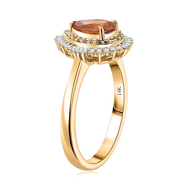 Shop Lc Luxoro AAA Fanta Garnet I2 Natural Champagne And White Diamond 1.50 Ctw Autum Forest Sunburst Ring In 14K Yellow Gold