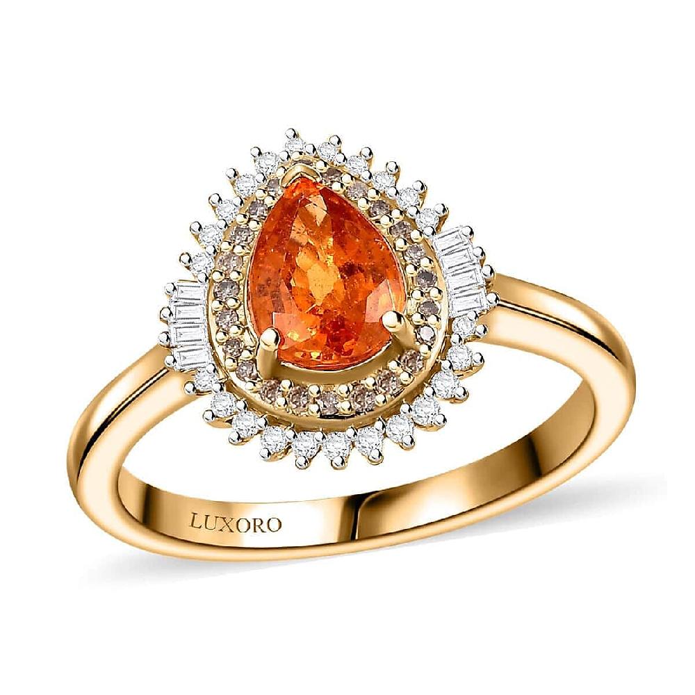 shop lc Luxoro AAA Fanta Garnet I2 Natural Champagne and White Diamond 1.50 ctw Autum Forest Sunburst Ring in 14K Yellow Gold