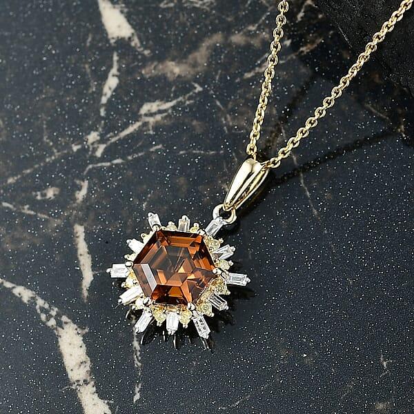 Shop Lc Luxoro AAA Golden Turkizite Natural Yellow And White Diamond I2 3.25 Ctw Pendant Necklace In 10K Yellow Gold 20 Inches