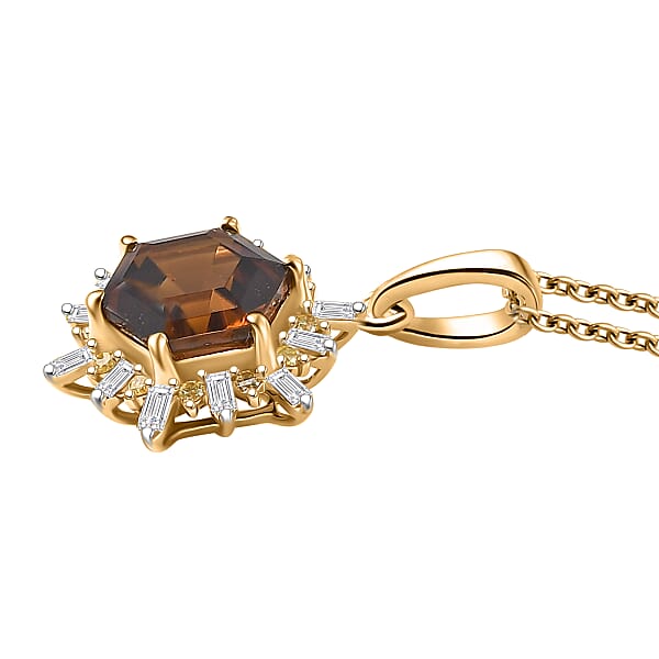 Shop Lc Luxoro AAA Golden Turkizite Natural Yellow And White Diamond I2 3.25 Ctw Pendant Necklace In 10K Yellow Gold 20 Inches