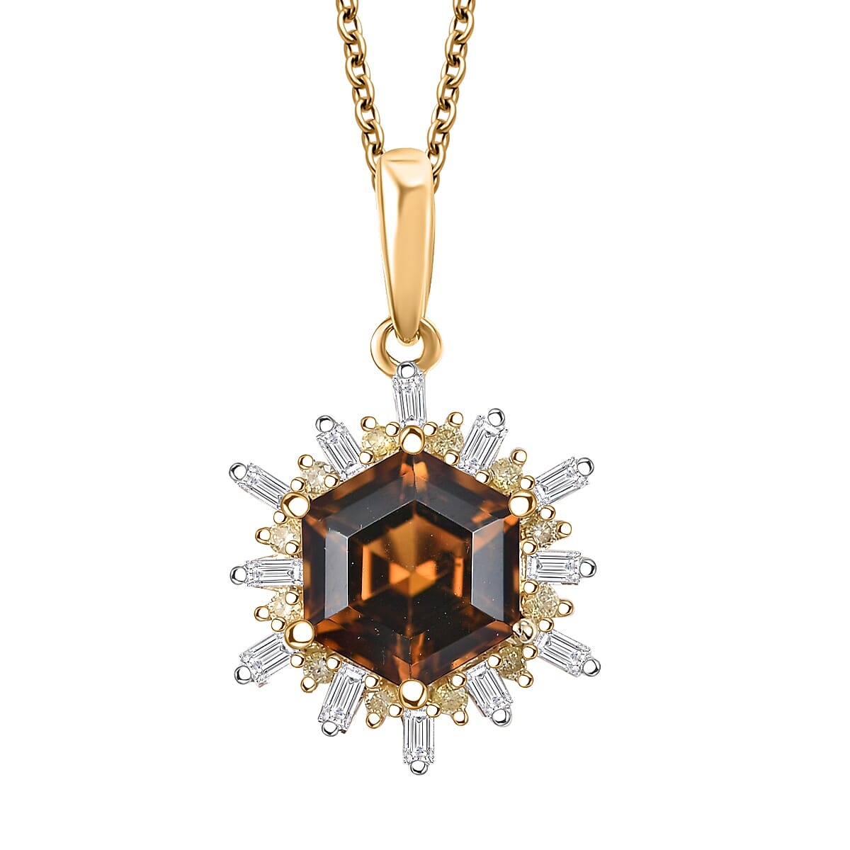 shop lc Luxoro AAA Golden Turkizite Natural Yellow and White Diamond I2 3.25 ctw Pendant Necklace in 10K Yellow Gold 20 Inches