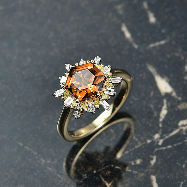 Shop Lc Luxoro AAA Golden Turkizite Natural Yellow And White Diamond (I2) 3.60 Ctw Ring In 10K Yellow Gold