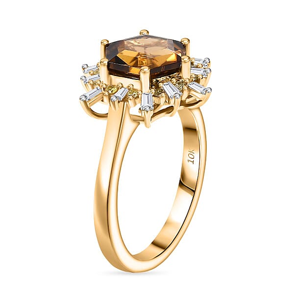Shop Lc Luxoro AAA Golden Turkizite Natural Yellow And White Diamond (I2) 3.60 Ctw Ring In 10K Yellow Gold