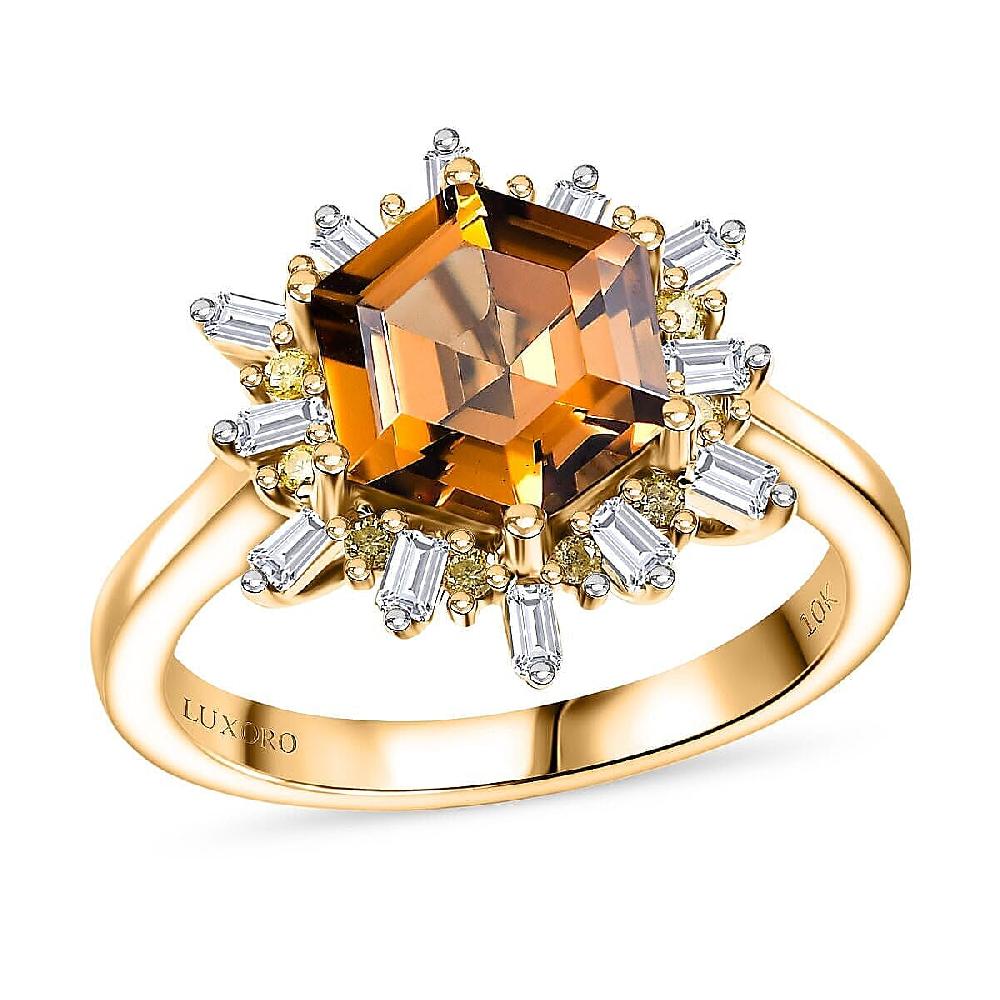 shop lc Luxoro AAA Golden Turkizite Natural Yellow and White Diamond Ring in 10K Yellow Gold 3.60 ctw