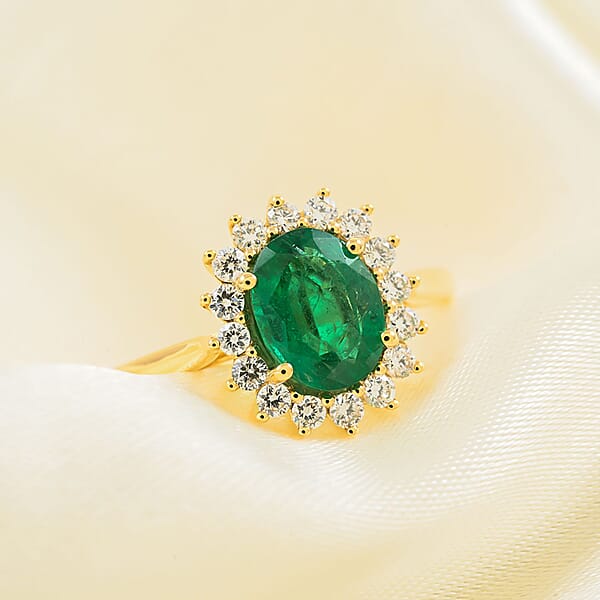 Shop Lc Luxoro AAA Kagem Zambian Emerald And G-H I2 Diamond 2.18 Ctw Ring In 14K Yellow Gold (Del. In 10-15 Days)