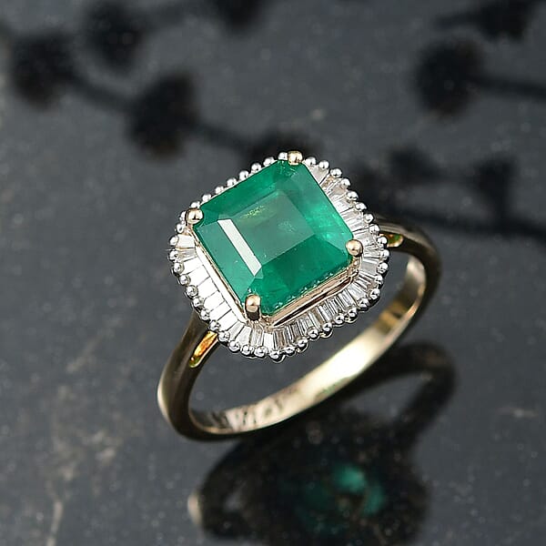 Shop Lc Luxoro AAA Kagem Zambian Emerald And G-H I2 Diamond 3.35 Ctw Ring In 14K Yellow Gold