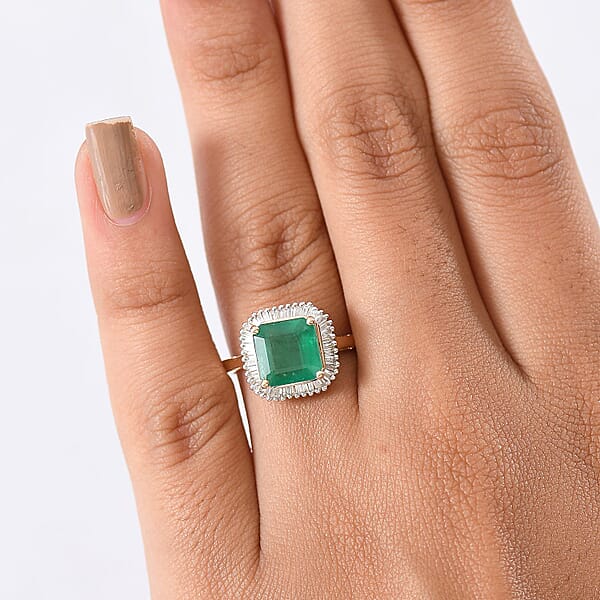 Shop Lc Luxoro AAA Kagem Zambian Emerald And G-H I2 Diamond 3.35 Ctw Ring In 14K Yellow Gold