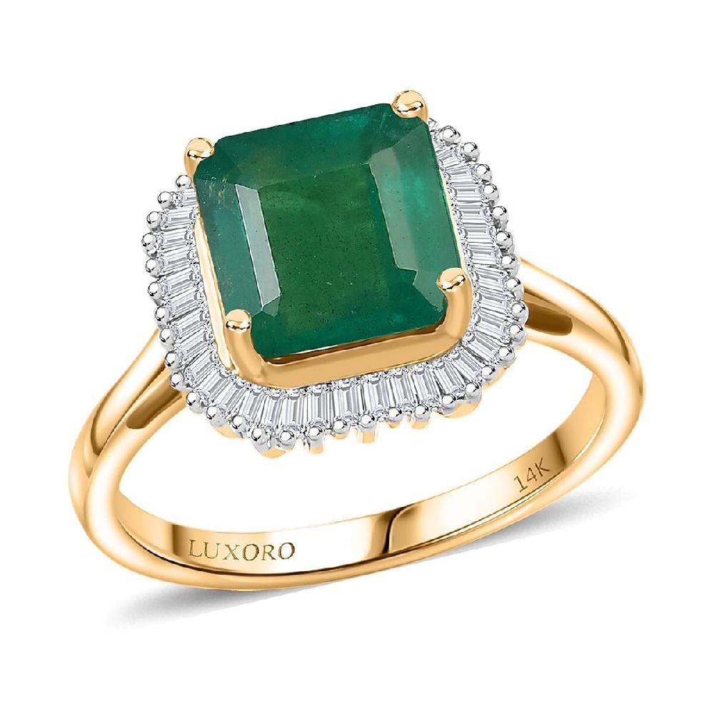 shop lc Luxoro AAA Kagem Zambian Emerald and G-H I2 Diamond 3.35 ctw Ring in 14K Yellow Gold