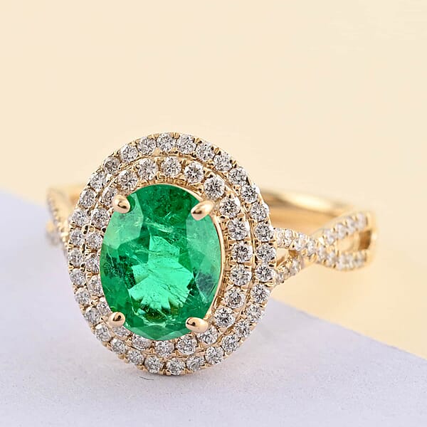 Shop Lc Luxoro AAA Kagem Zambian Emerald And G-H I2 Diamond 2.30 Ctw Ring In 14K Yellow Gold (Del. In 10-15 Days)