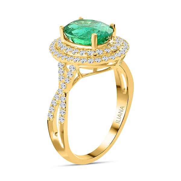 Shop Lc Luxoro AAA Kagem Zambian Emerald And G-H I2 Diamond 2.30 Ctw Ring In 14K Yellow Gold (Del. In 10-15 Days)