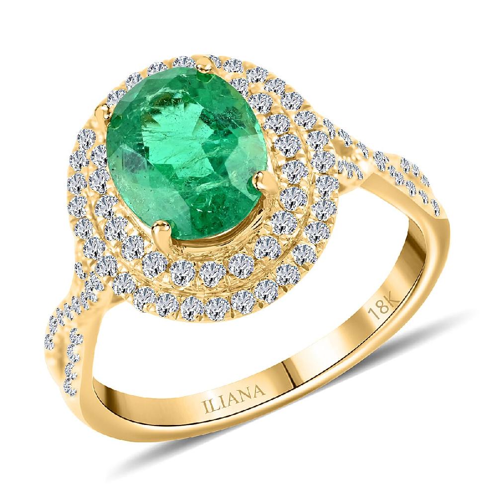shop lc Luxoro AAA Kagem Zambian Emerald and G-H I2 Diamond 2.30 ctw Ring in 14K Yellow Gold (Del. In 10-15 Days)
