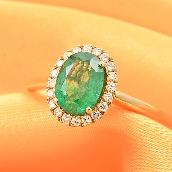 Shop Lc Luxoro AAA Kagem Zambian Emerald And G-H I2 Diamond 1.40 Ctw Ring In 14K Yellow Gold (Del. In 10-15 Days)