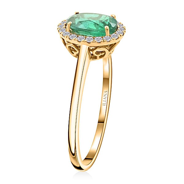Shop Lc Luxoro AAA Kagem Zambian Emerald And G-H I2 Diamond 1.40 Ctw Ring In 14K Yellow Gold (Del. In 10-15 Days)