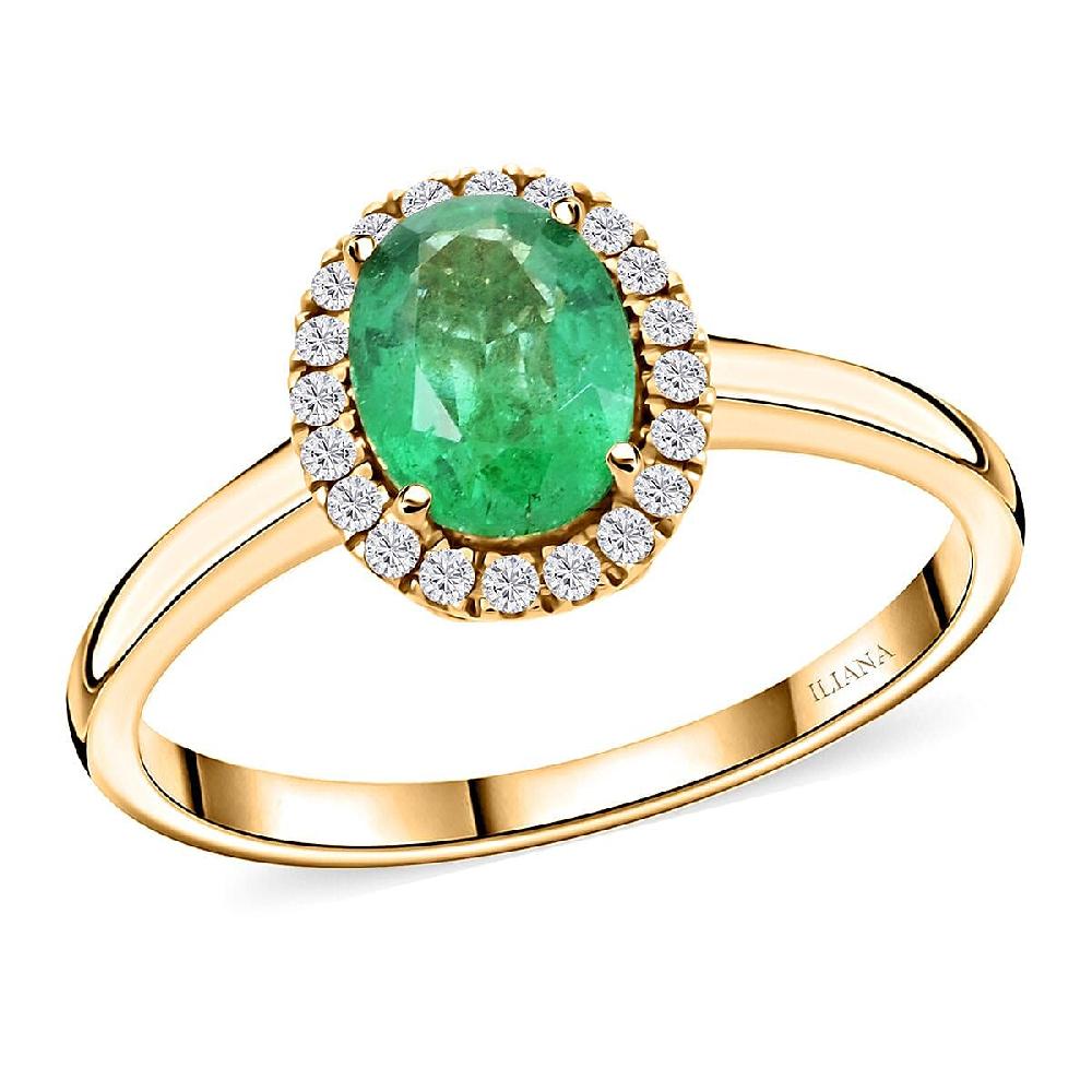 shop lc Luxoro AAA Kagem Zambian Emerald and G-H I2 Diamond 1.40 ctw Ring in 14K Yellow Gold (Del. In 10-15 Days)