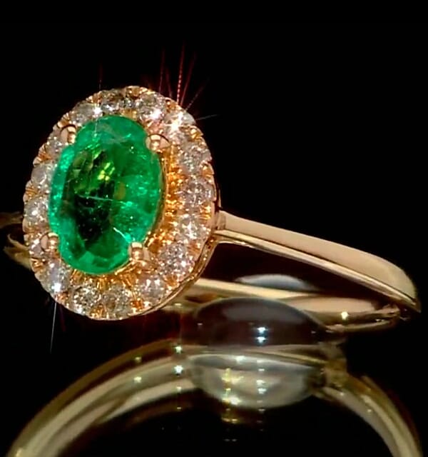 Shop Lc Luxoro AAA Kagem Zambian Emerald And G-H I2 Diamond 1.10 Ctw Ring In 14K Yellow Gold