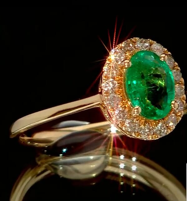 Shop Lc Luxoro AAA Kagem Zambian Emerald And G-H I2 Diamond 1.10 Ctw Ring In 14K Yellow Gold
