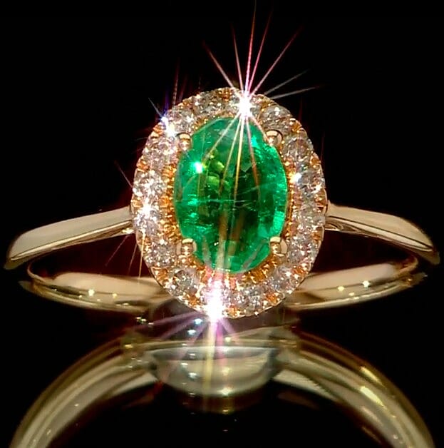 shop lc Luxoro AAA Kagem Zambian Emerald and G-H I2 Diamond 1.10 ctw Ring in 14K Yellow Gold