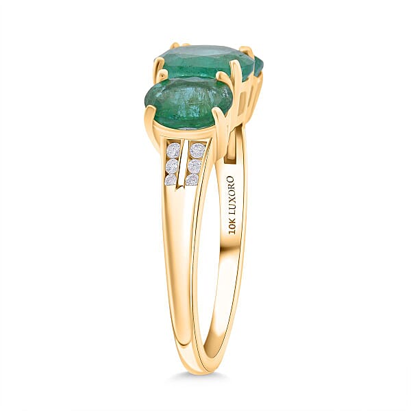 Shop Lc Luxoro AAA Kagem Zambian Emerald And G-H I2 Diamond 2.90 Ctw Trilogy Ring In 10K Yellow Gold