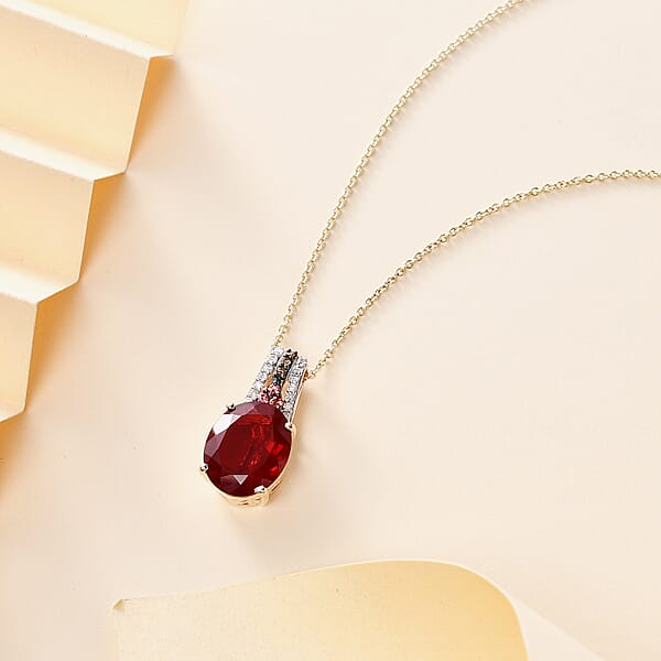 Shop Lc Luxoro AAA La Trinidad Fire Opal Padparadscha Sapphire (BT) Natural Champagne And White Diamond 3.30 Ctw Pendant Necklace In 10K Yellow Gold 18 Inches
