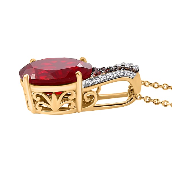 Shop Lc Luxoro AAA La Trinidad Fire Opal Padparadscha Sapphire (BT) Natural Champagne And White Diamond 3.30 Ctw Pendant Necklace In 10K Yellow Gold 18 Inches