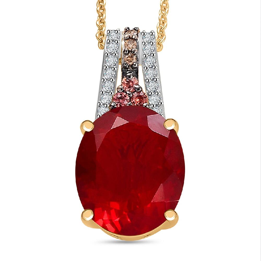 shop lc Luxoro AAA La Trinidad Fire Opal Padparadscha Sapphire (BT) Natural Champagne and White Diamond 3.30 ctw Pendant Necklace in 10K Yellow Gold 18 Inches