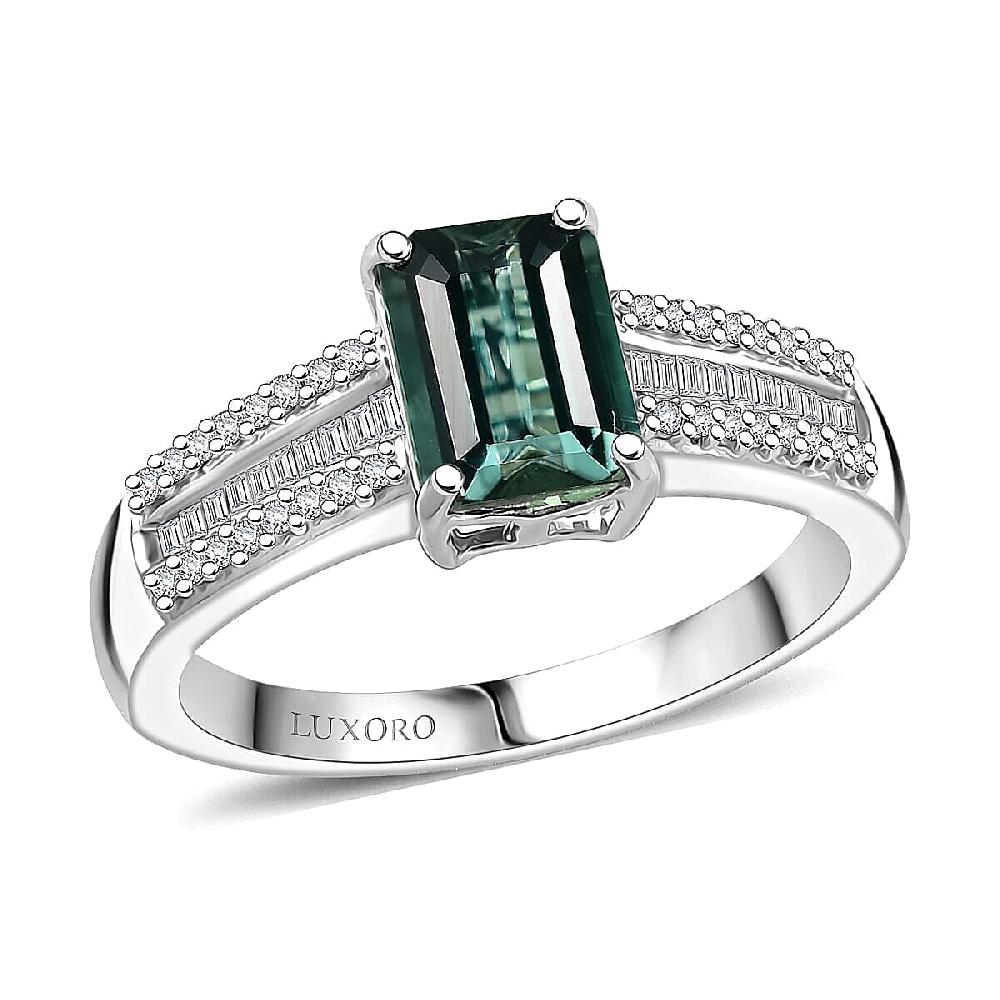 shop lc Luxoro AAA Lagoon Tourmaline Diamond Deco Ring in 10K White Gold 1.50 ctw