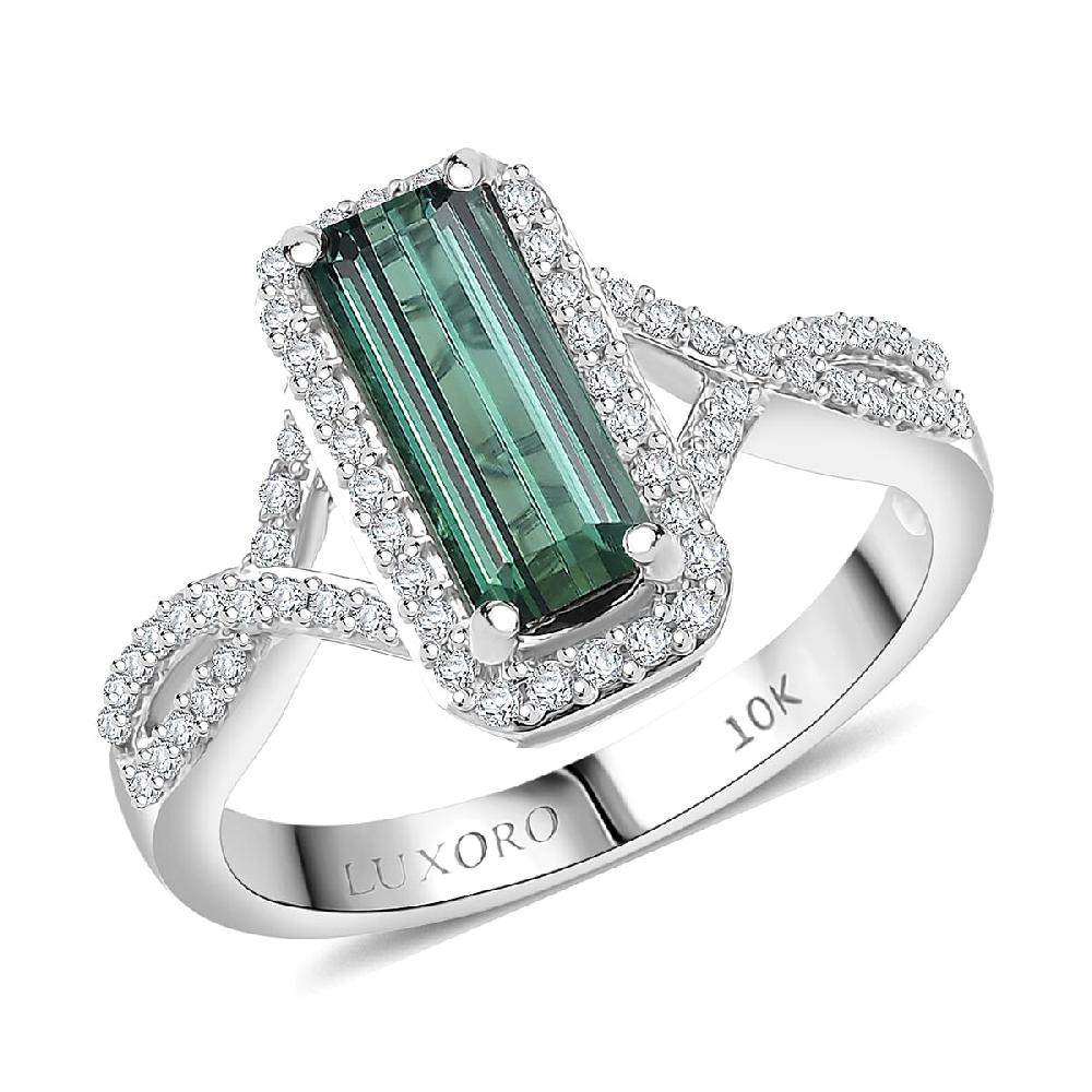 shop lc Luxoro AAA Lagoon Tourmaline Diamond Ring in 10K White Gold 1.93 ctw