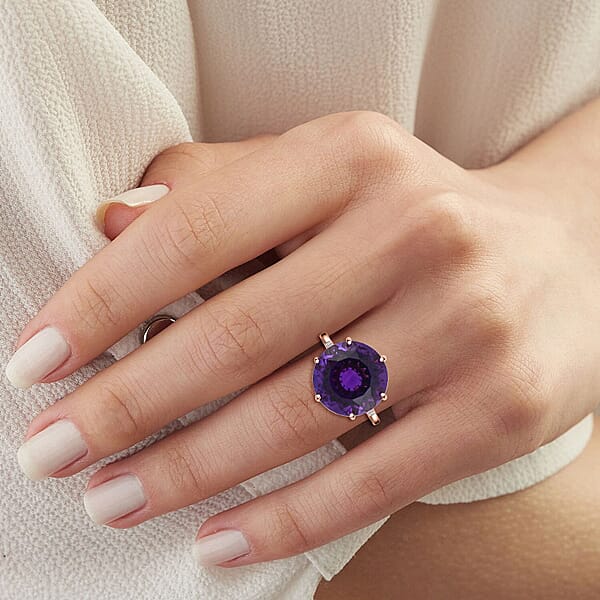 Shop Lc Luxoro AAA Lusaka Amethyst Diamond Ring In 10K Rose Gold 9.70 Ctw