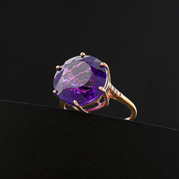 Shop Lc Luxoro AAA Lusaka Amethyst Diamond Ring In 10K Rose Gold 9.70 Ctw