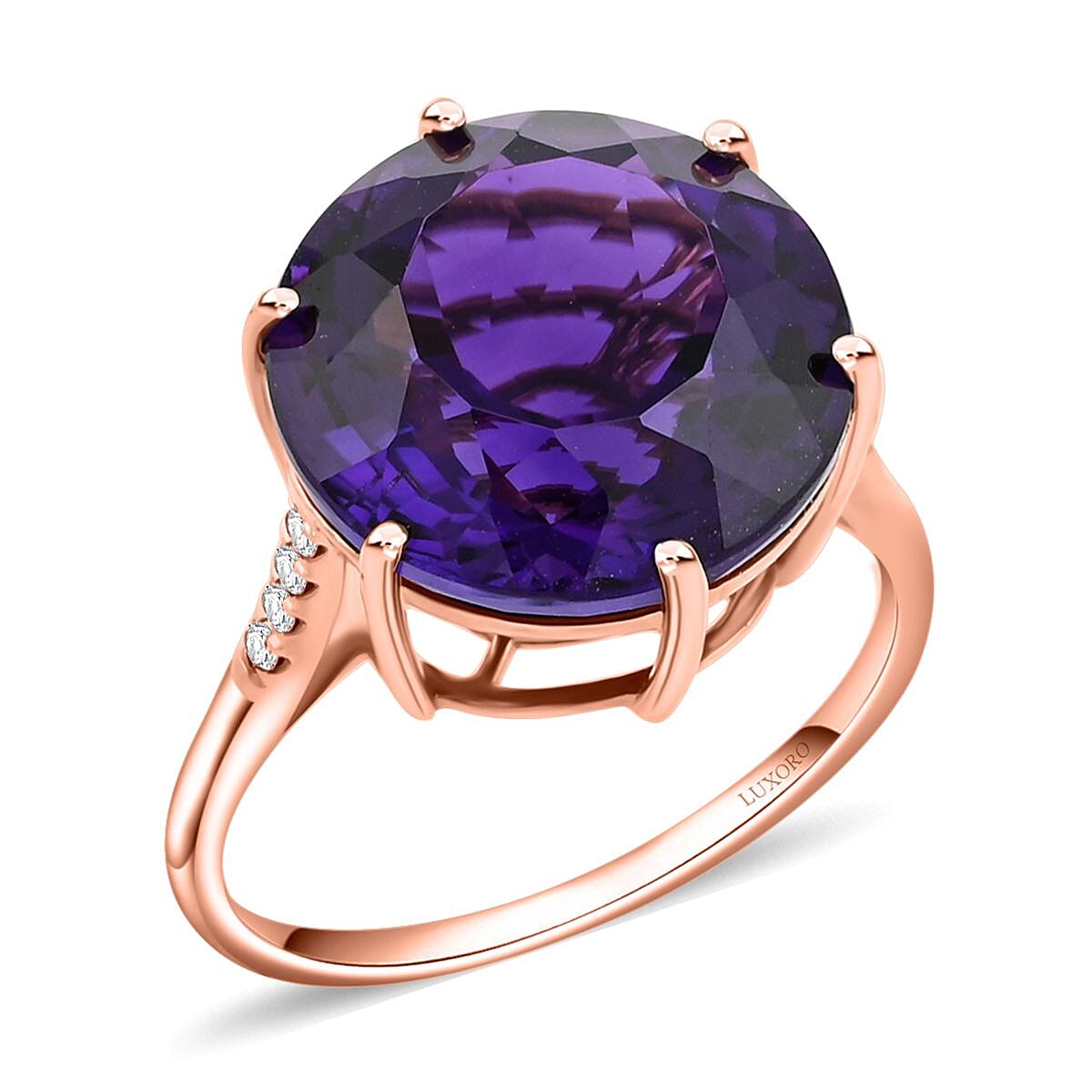 shop lc Luxoro AAA Lusaka Amethyst Diamond Ring in 10K Rose Gold 9.70 ctw