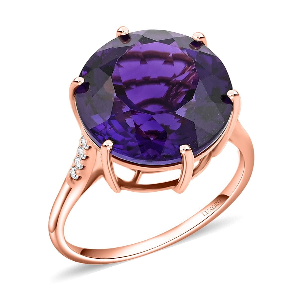 shop lc Luxoro AAA Lusaka Amethyst Diamond Ring in 10K Rose Gold 9.70 ctw