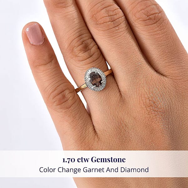 Shop Lc Luxoro AAA Madagascar Color Change Garnet And G-H I2 Diamond 1.70 Ctw Starry Bloom Ring In 10K Yellow Gold