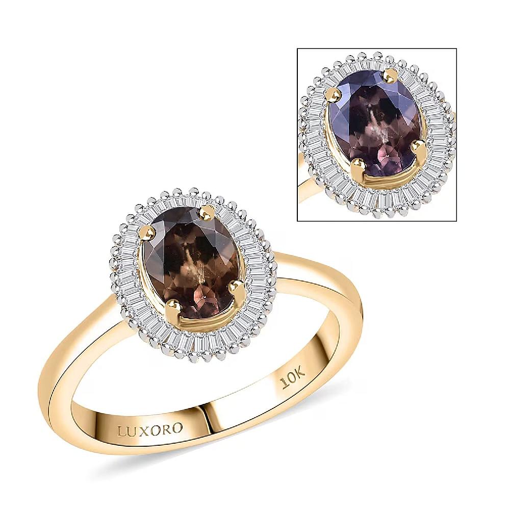 shop lc Luxoro AAA Madagascar Color Change Garnet and G-H I2 Diamond 1.70 ctw Starry Bloom Ring in 10K Yellow Gold