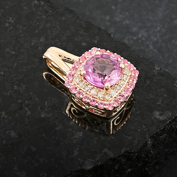 Shop Lc Luxoro AAA Madagascar Pink Sapphire Pink Spinel And G-H I2 Diamond 1.35 Ctw Pendant Without Chain In 10K Yellow Gold