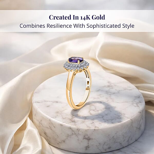 Shop Lc Luxoro AAA Madagascar Purple Sapphire And G-H I2 Diamond 1.31 Ctw Ring In 14K Yellow Gold