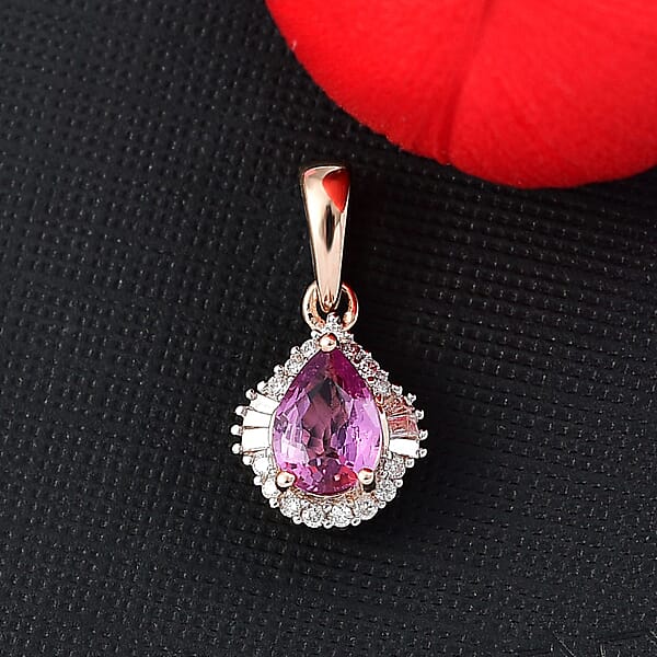 Shop Lc Luxoro AAA Madagascar Purple Sapphire And G-H I2 Diamond 1.00 Ctw Halo Pendant Without Chain In 10K Rose Gold