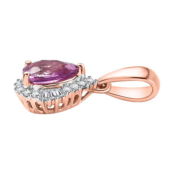 Shop Lc Luxoro AAA Madagascar Purple Sapphire And G-H I2 Diamond 1.00 Ctw Halo Pendant Without Chain In 10K Rose Gold