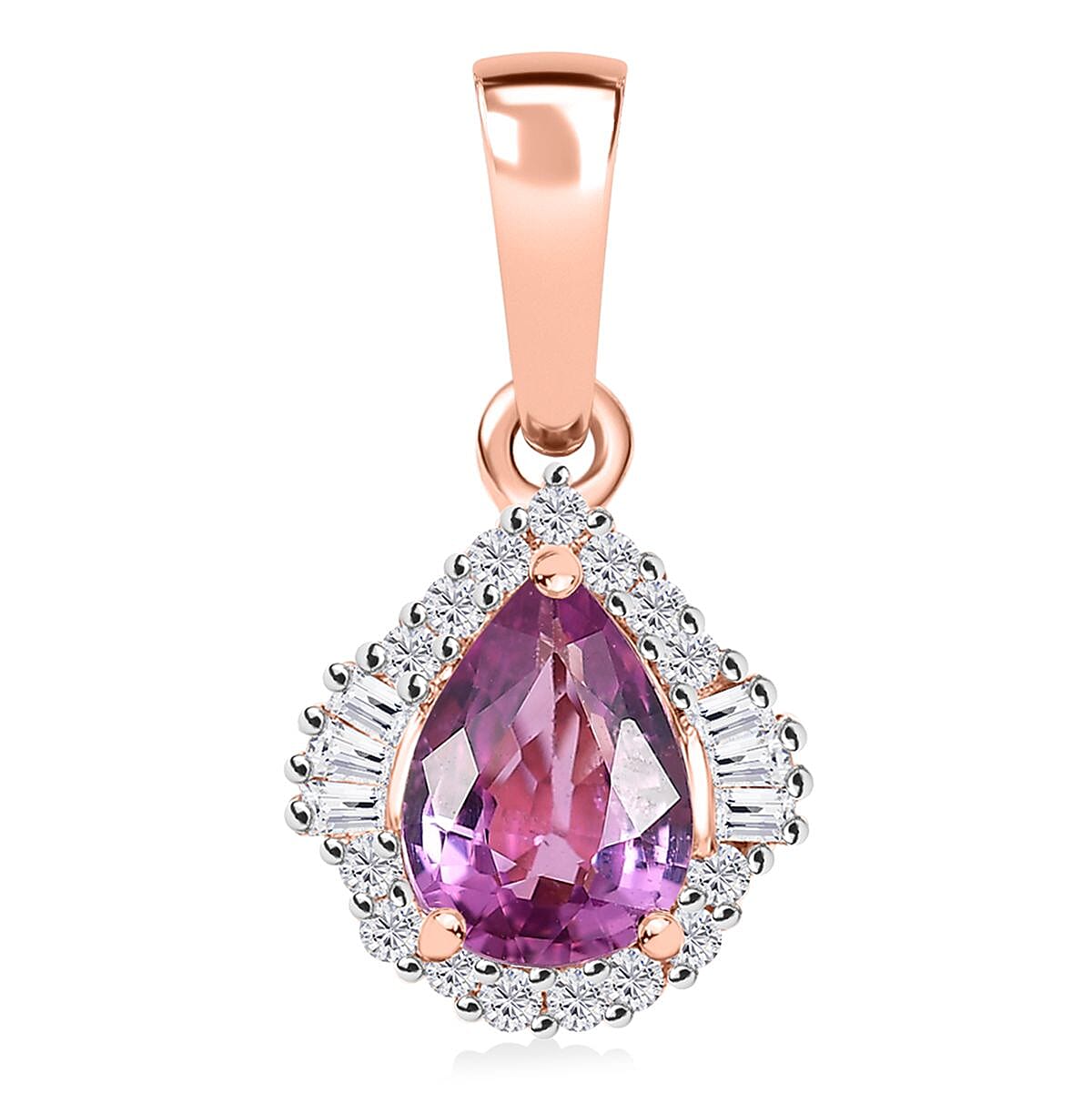 shop lc Luxoro AAA Madagascar Purple Sapphire and G-H I2 Diamond 1.00 ctw Halo Pendant without Chain in 10K Rose Gold