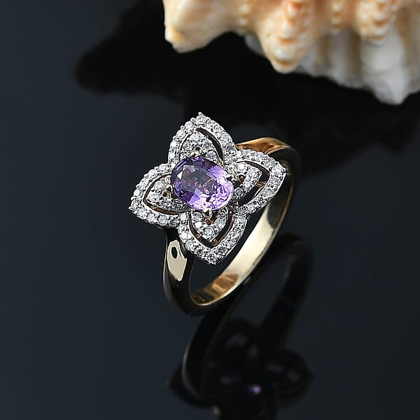 Shop Lc Luxoro AAA Madagascar Purple Sapphire And G-H I2 Diamond 1.37 Ctw Ring In 10K Yellow Gold