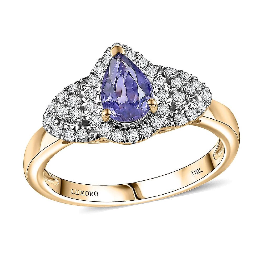 shop lc Luxoro AAA Madagascar Purple Sapphire and G-H I2 Diamond 1.10 ctw Ring in 10K Yellow Gold