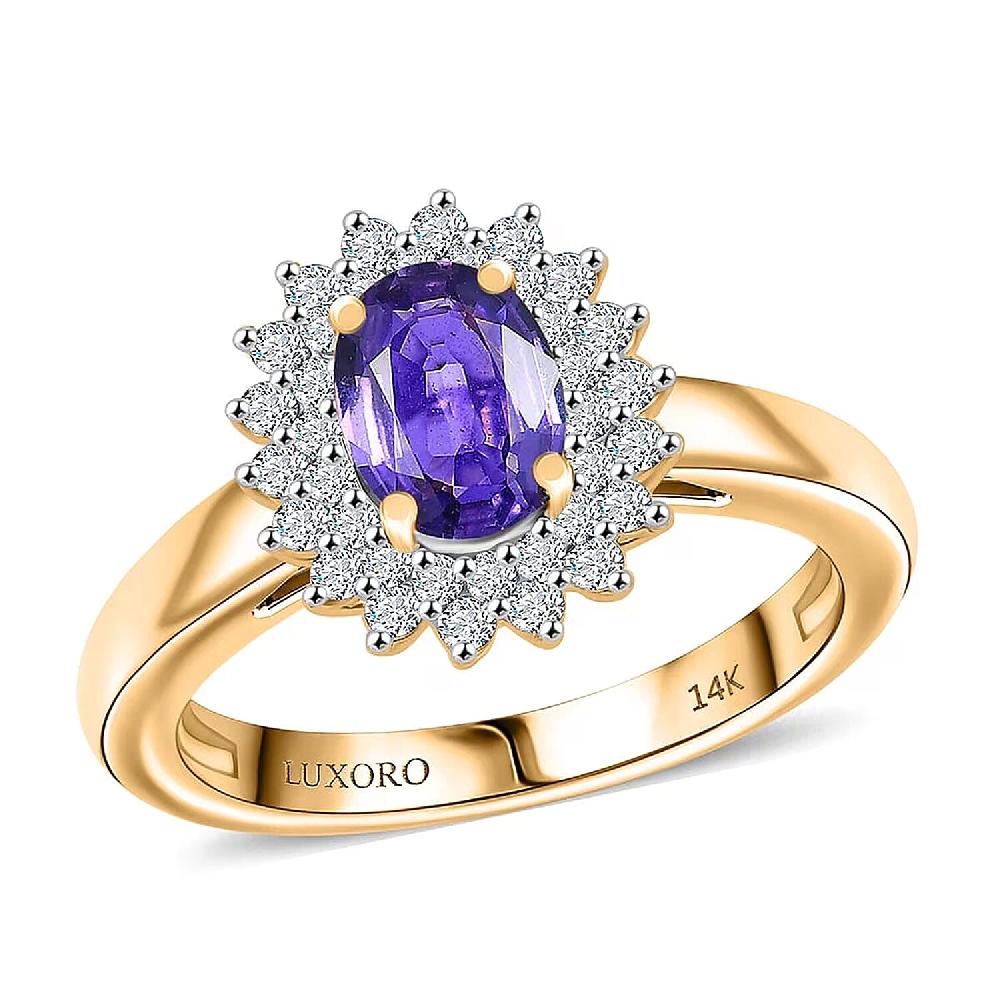 shop lc Luxoro AAA Madagascar Purple Sapphire and G-H I2 Diamond 1.31 ctw Ring in 14K Yellow Gold