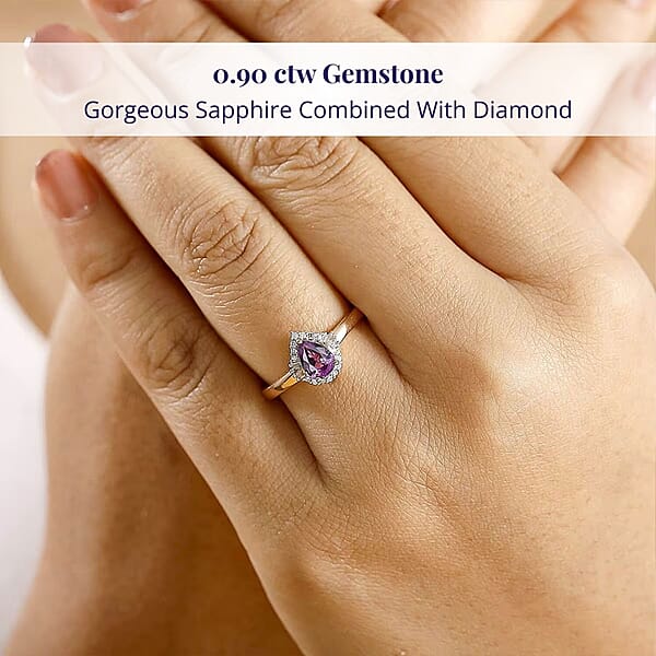 Shop Lc Luxoro AAA Madagascar Purple Sapphire Diamond Halo Ring In 10K Rose Gold 0.90 Ctw