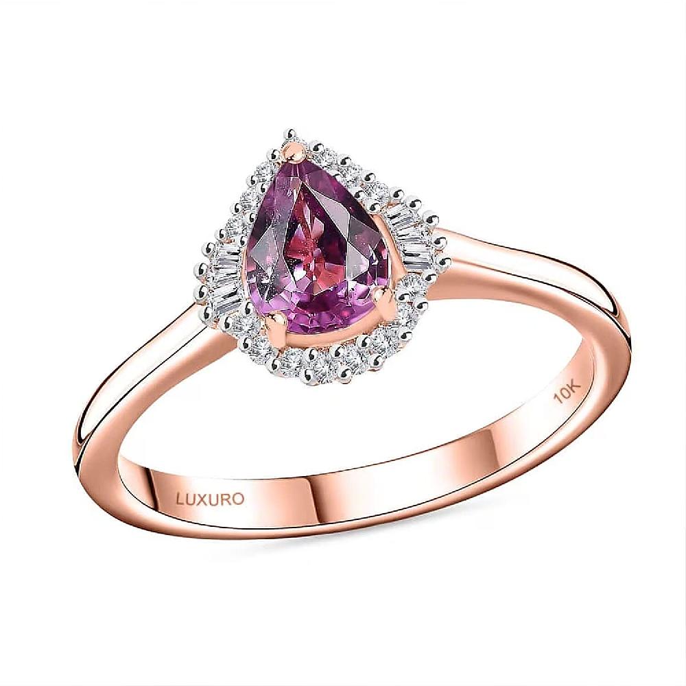 shop lc Luxoro AAA Madagascar Purple Sapphire Diamond Halo Ring in 10K Rose Gold 0.90 ctw